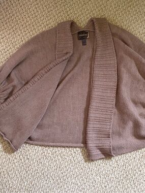 Tarnish Women's Wool Open-Front Taupe Brown Knit Cardigan